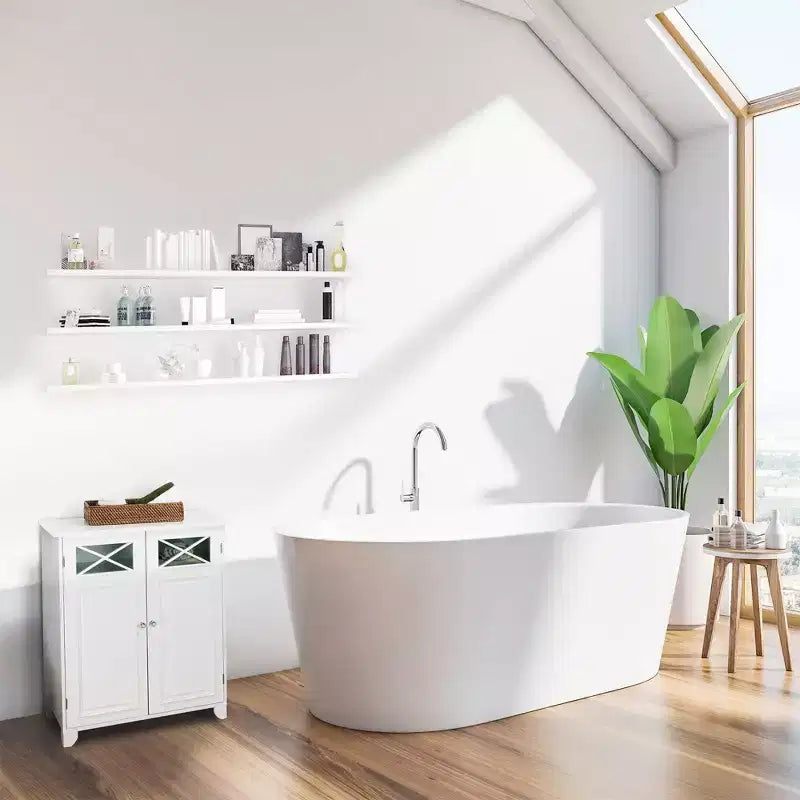 Meuble bas Dawson à deux portes blanc - Style traditionnel, fini semi-lustré, organisateur de salle de bain
