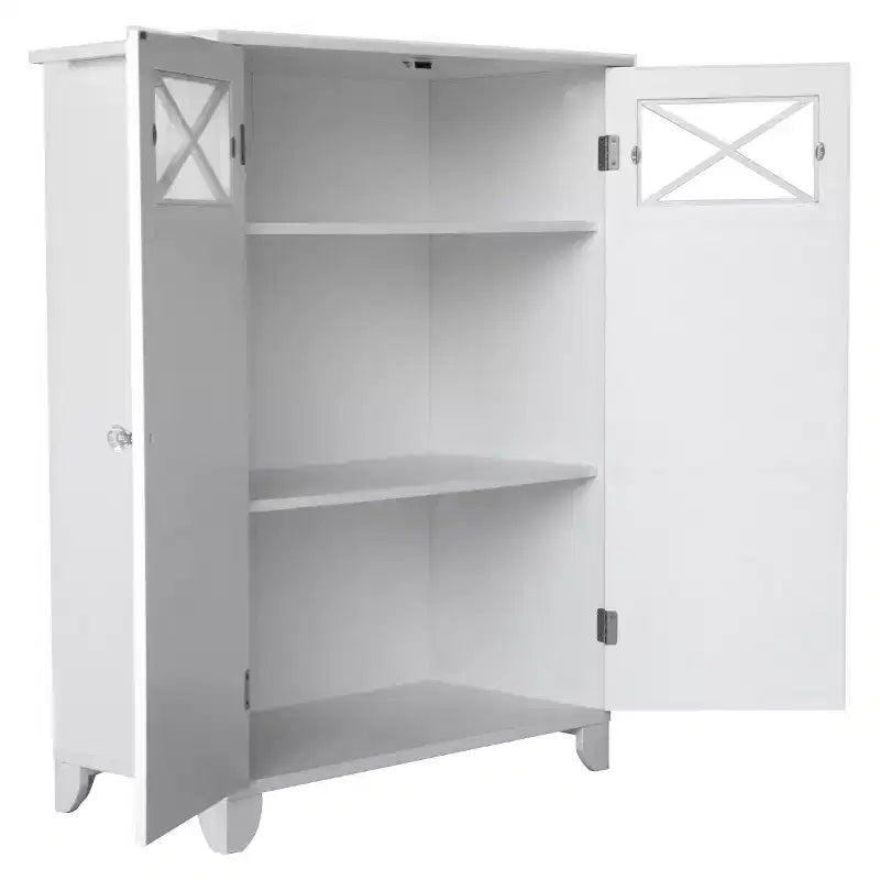 Meuble bas Dawson à deux portes blanc - Style traditionnel, fini semi-lustré, organisateur de salle de bain