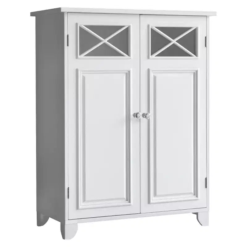 Meuble bas Dawson à deux portes blanc - Style traditionnel, fini semi-lustré, organisateur de salle de bain