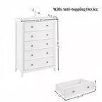 5 Drawers Dresser 5 Drawers Cabinet,Storage Clothes Storage Drawers Cabinet for Living Room Organizer WHITE