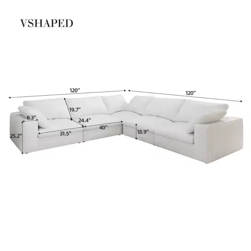 Cloud Sectional Sofa 160, Down Filled Comfortable V Shape Sofa for Living Room5 Seaters