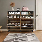 Meuble à chaussures, organisateur de chaussures style rustique avec 4 tiroirs basculants et rangement ouvert, meuble à chaussures étroit autoportant pour entrée, couloir
