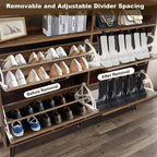 Meuble à chaussures, organisateur de chaussures style rustique avec 4 tiroirs basculants et rangement ouvert, meuble à chaussures étroit autoportant pour entrée, couloir