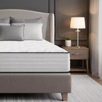 Matelas hybride respirant en mousse à mémoire de forme rafraîchissante, fermeté moyenne, livré compressé dans une boîte, blanc