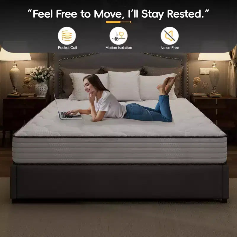 Matelas hybride respirant en mousse à mémoire de forme rafraîchissante, fermeté moyenne, livré compressé dans une boîte, blanc