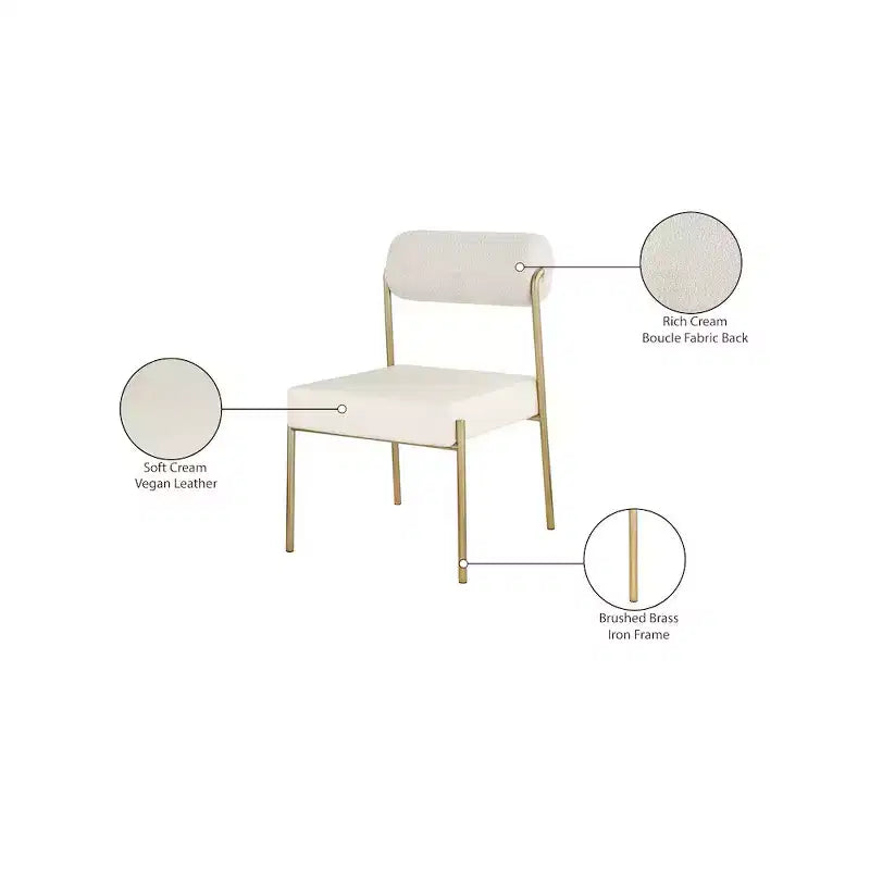 Chaise de salle à manger Carly en similicuir / dossier en tissu bouclé