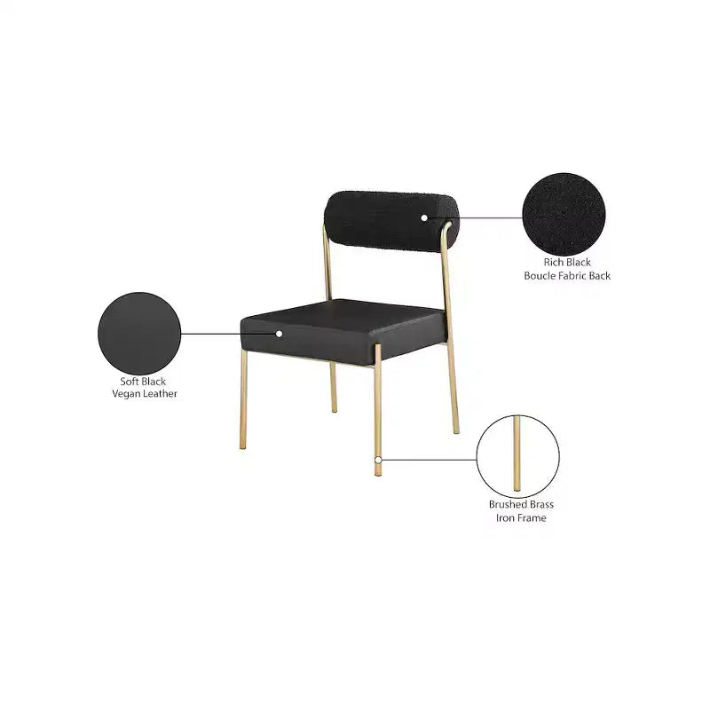 Chaise de salle à manger Carly en similicuir / dossier en tissu bouclé