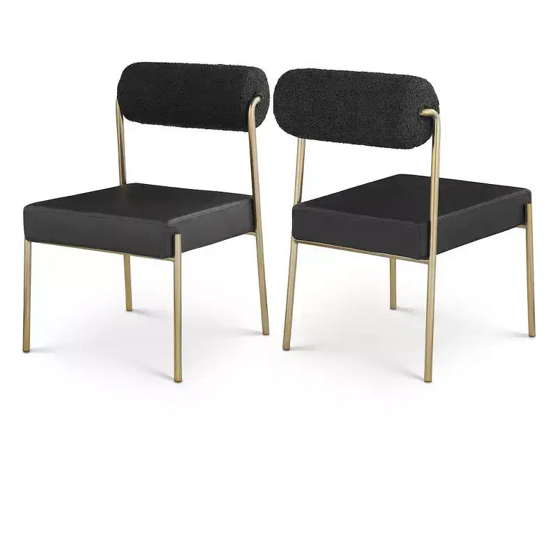 Meridian Furniture,Carly Vegan Leather Seat / Boucle Fabric Back Dining Chair, Set of 2
