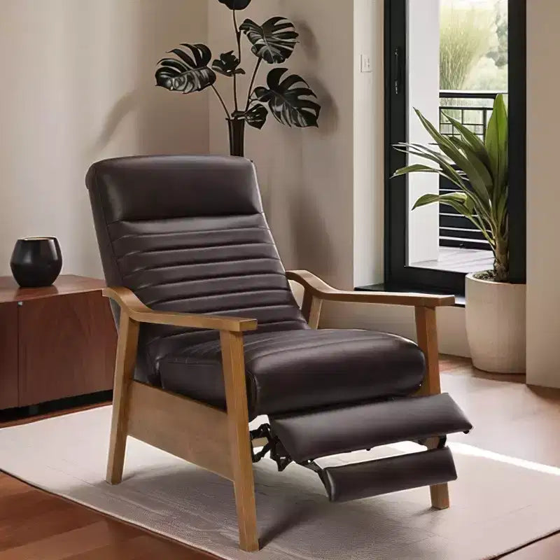 GDFStudio Leopold Modern 41.5 Wood and Faux Leather Upholstered Push Back Recliner