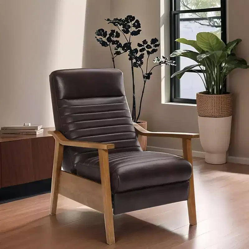 Fauteuil inclinable à pousser Leopold Modern 41.5 en bois et similicuir