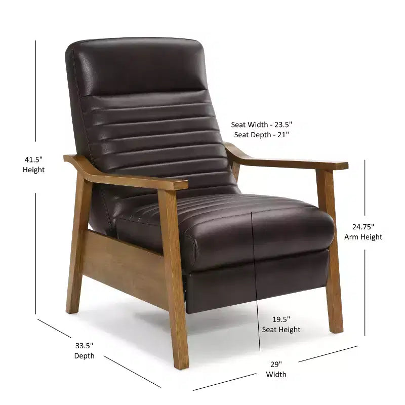 Leopold Modern 41.5 Wood and Faux Leather Upholstered Push Back Recliner