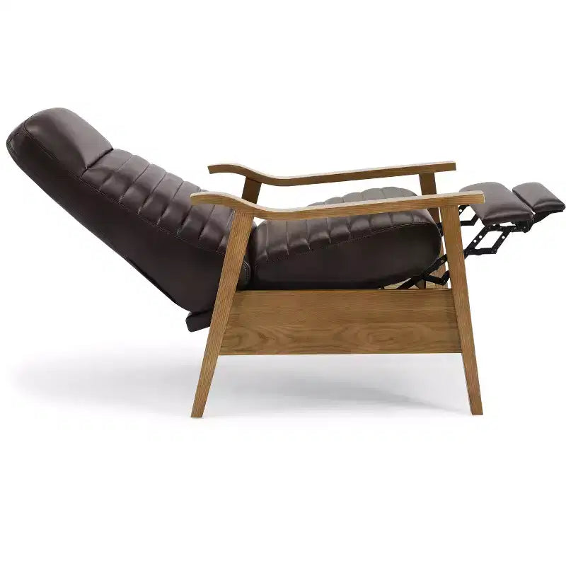 Leopold Modern 41.5 Wood and Faux Leather Upholstered Push Back Recliner
