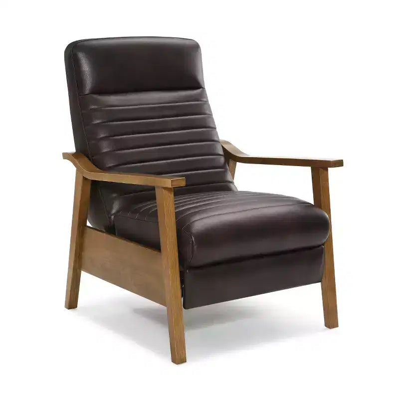 Leopold Modern 41.5 Wood and Faux Leather Upholstered Push Back Recliner
