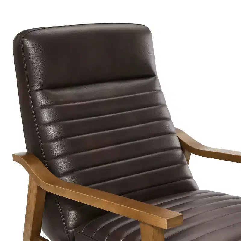 Fauteuil inclinable à pousser Leopold Modern 41.5 en bois et similicuir