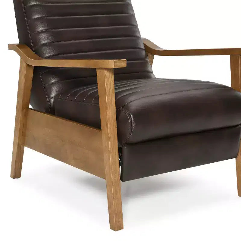 Fauteuil inclinable à pousser Leopold Modern 41.5 en bois et similicuir