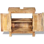 Meuble-lavabo de salle de bain en manguier massif avec miroir de style antique – Unique, robuste, meuble de 60 cm avec 2 étagères et variation de grain de bois