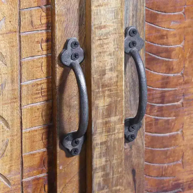 Meuble-lavabo de salle de bain en manguier massif avec miroir de style antique – Unique, robuste, meuble de 60 cm avec 2 étagères et variation de grain de bois