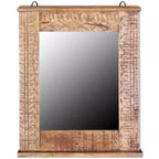 Meuble-lavabo de salle de bain en manguier massif avec miroir de style antique – Unique, robuste, meuble de 60 cm avec 2 étagères et variation de grain de bois
