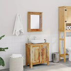 Meuble-lavabo de salle de bain en manguier massif avec miroir de style antique – Unique, robuste, meuble de 60 cm avec 2 étagères et variation de grain de bois