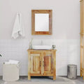 Meuble-lavabo de salle de bain en manguier massif avec miroir de style antique – Unique, robuste, meuble de 60 cm avec 2 étagères et variation de grain de bois