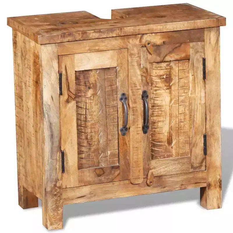 Solid Mango Wood Bathroom Vanity Cabinet with Antique-Style Mirror - Unique, Sturdy, 23.6 Cabinet with 2 Shelves and Wood Grain Variation