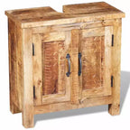 Meuble-lavabo de salle de bain en manguier massif avec miroir de style antique – Unique, robuste, meuble de 60 cm avec 2 étagères et variation de grain de bois
