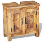 Meuble-lavabo de salle de bain en manguier massif avec miroir de style antique – Unique, robuste, meuble de 60 cm avec 2 étagères et variation de grain de bois