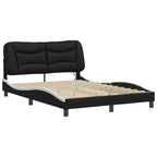 Cadre de Lit Double LED Noir/Blanc - 137x190 cm avec Finition en Similicuir, Lattes en Contreplaqué et Tête de Lit Rembourrée Confortable