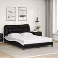 Cadre de Lit Double LED Noir/Blanc - 137x190 cm avec Finition en Similicuir, Lattes en Contreplaqué et Tête de Lit Rembourrée Confortable