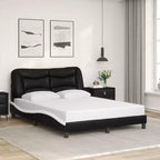 Cadre de Lit Double LED Noir/Blanc - 137x190 cm avec Finition en Similicuir, Lattes en Contreplaqué et Tête de Lit Rembourrée Confortable