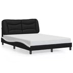 Cadre de Lit Double LED Noir/Blanc - 137x190 cm avec Finition en Similicuir, Lattes en Contreplaqué et Tête de Lit Rembourrée Confortable