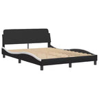 Cadre de Lit Double LED Noir/Blanc - 137x190 cm avec Finition en Similicuir, Lattes en Contreplaqué et Tête de Lit Rembourrée Confortable