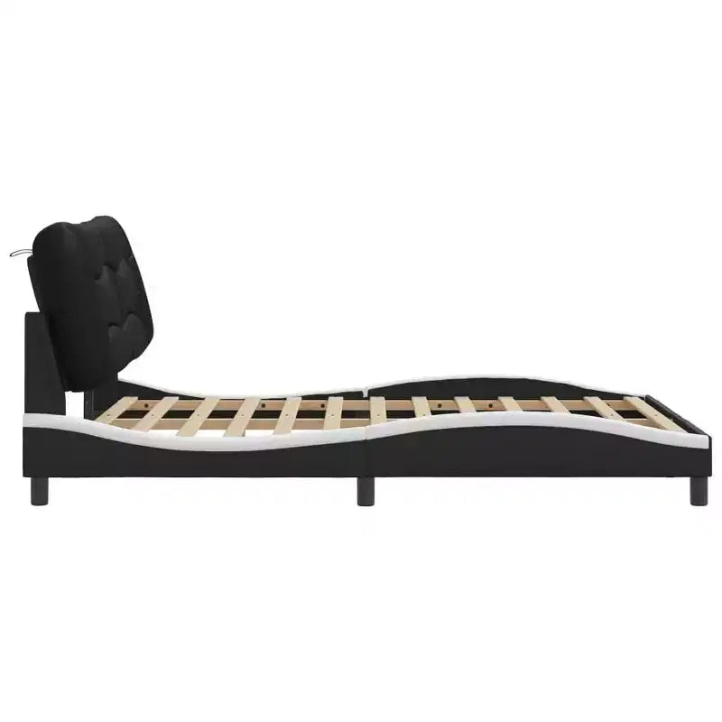 Cadre de Lit Double LED Noir/Blanc - 137x190 cm avec Finition en Similicuir, Lattes en Contreplaqué et Tête de Lit Rembourrée Confortable