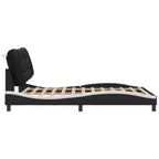 Cadre de Lit Double LED Noir/Blanc - 137x190 cm avec Finition en Similicuir, Lattes en Contreplaqué et Tête de Lit Rembourrée Confortable