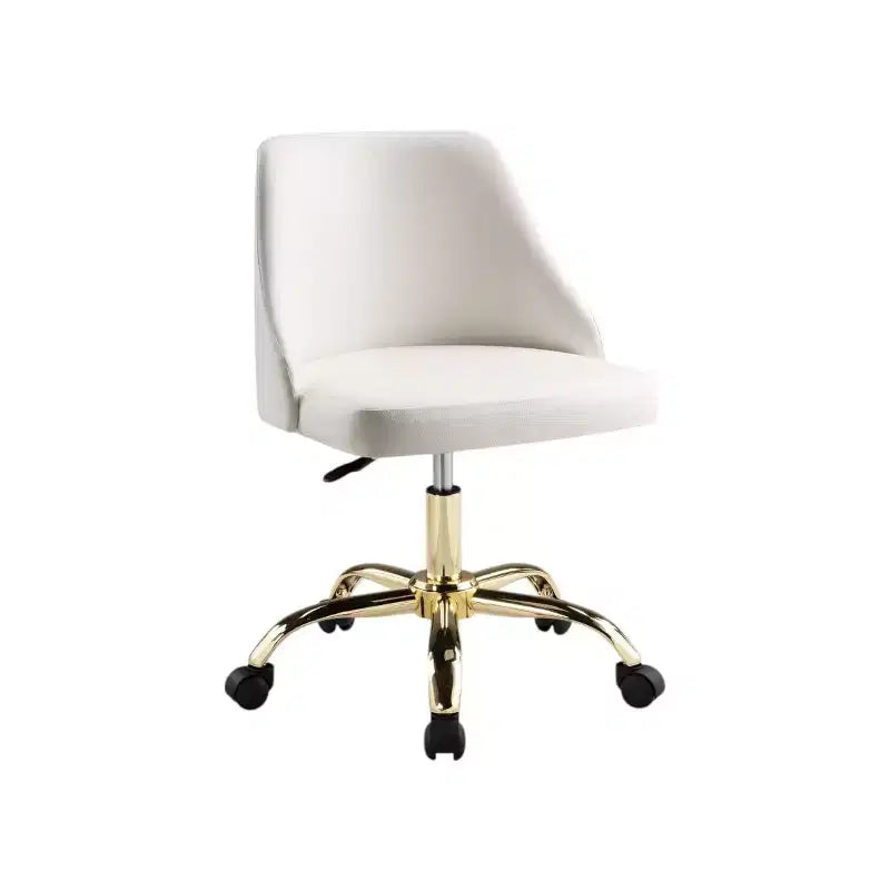 HomeRoots White and Gold Faux Leather Adjustable Height Swivel Rolling Office Chair