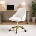 Chaise de bureau pivotante à roulettes en similicuir blanc et or, réglable en hauteur