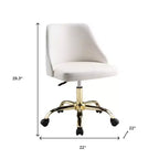 Chaise de bureau pivotante à roulettes en similicuir blanc et or, réglable en hauteur