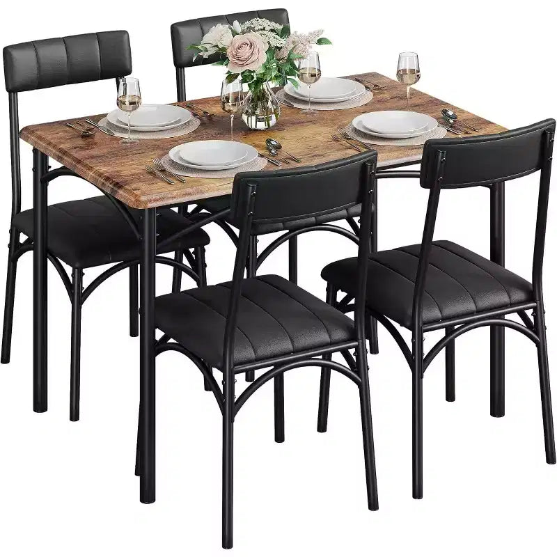Table à manger pour 4 personnes, Table et chaises de cuisine, Table de salle à manger avec 4 chaises rembourrées, Table de cuisine pour petit espace, Appartement