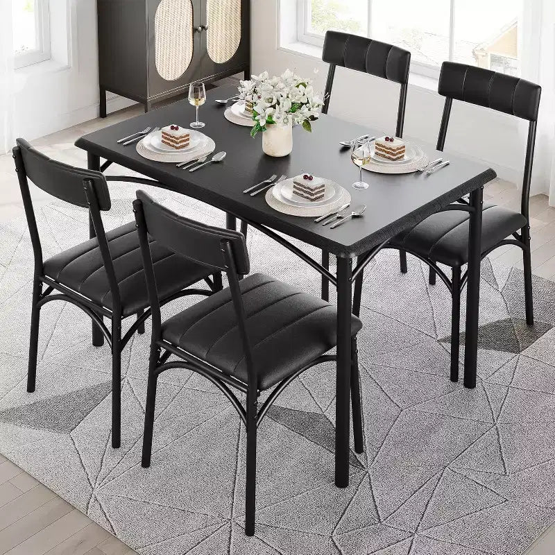 Dining Table for 4, Kitchen Table and Chairs, Dining Room Table w/4 Upholstered Chairs, Kitchen Table for Small Space, Apartment