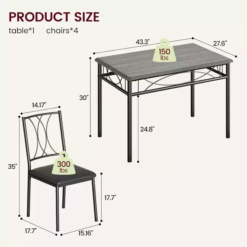 Table à manger pour 4 personnes, Table et chaises de cuisine, Table de salle à manger avec 4 chaises rembourrées, Table de cuisine pour petit espace, Appartement