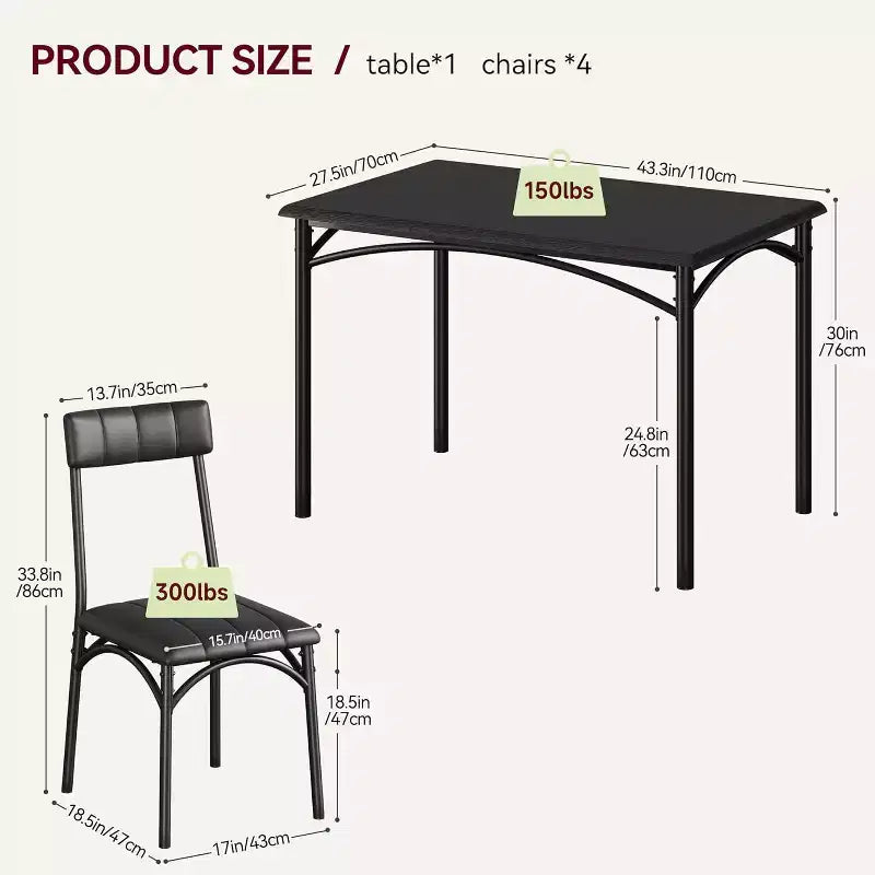 Dining Table for 4, Kitchen Table and Chairs, Dining Room Table w/4 Upholstered Chairs, Kitchen Table for Small Space, Apartment