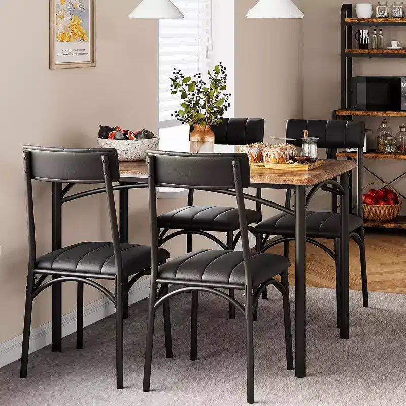 Dining Table for 4, Kitchen Table and Chairs, Dining Room Table w/4 Upholstered Chairs, Kitchen Table for Small Space, Apartment