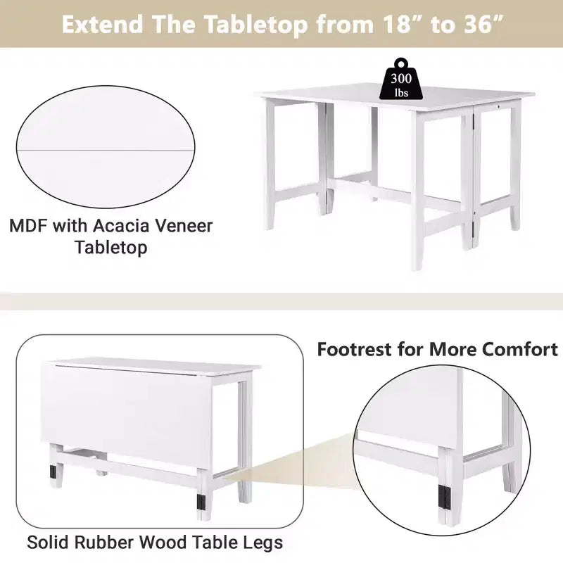 Table à manger extensible Table de cuisine pour petit espace, Table à manger en bois de style ferme avec abattant