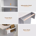 Îlot de cuisine roulant avec armoire de rangement pour poubelle, chariot de cuisine avec abattant, porte-épices, porte-serviettes et tiroir