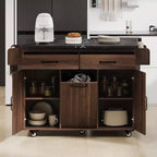 Îlot de cuisine roulant avec armoire de rangement pour poubelle, chariot de cuisine avec abattant, porte-épices, porte-serviettes et tiroir