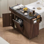 Îlot de cuisine roulant avec armoire de rangement pour poubelle, chariot de cuisine avec abattant, porte-épices, porte-serviettes et tiroir