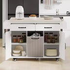 Îlot de cuisine roulant avec armoire de rangement pour poubelle, chariot de cuisine avec abattant, porte-épices, porte-serviettes et tiroir