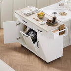 Îlot de cuisine roulant avec armoire de rangement pour poubelle, chariot de cuisine avec abattant, porte-épices, porte-serviettes et tiroir