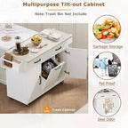Îlot de cuisine roulant avec armoire de rangement pour poubelle, chariot de cuisine avec abattant, porte-épices, porte-serviettes et tiroir