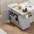 Îlot de cuisine roulant avec armoire de rangement pour poubelle, chariot de cuisine avec abattant, porte-épices, porte-serviettes et tiroir